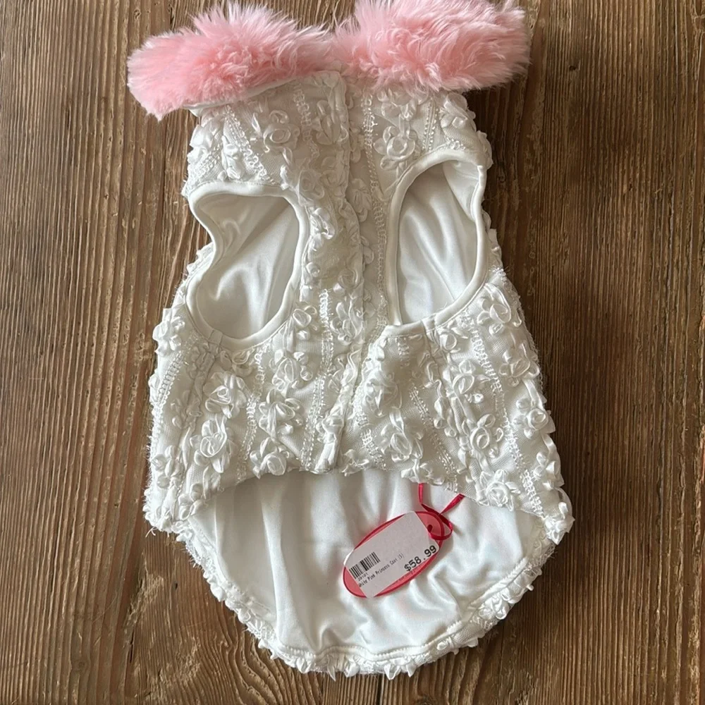 White and Pink Princess Dog Coat by Wooflink Size 5